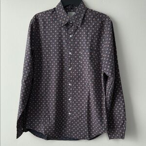 J. Crew Men's Casual Navy and Orange Patterned Shirt